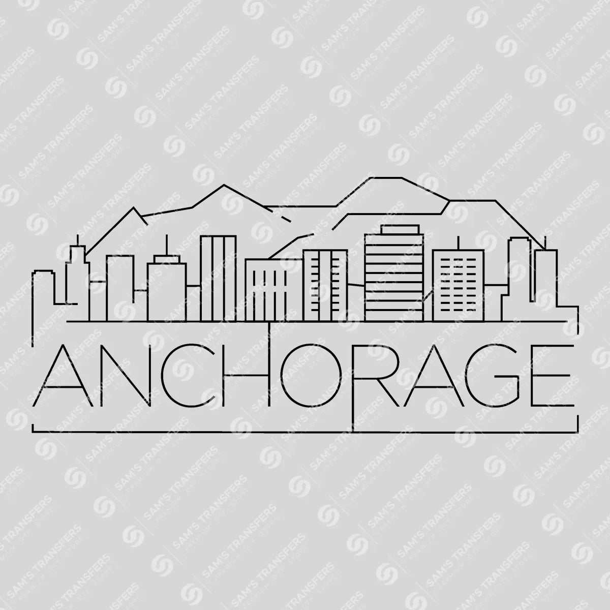 Apparel featuring a Anchorage Skyline-themed DTF transfer.