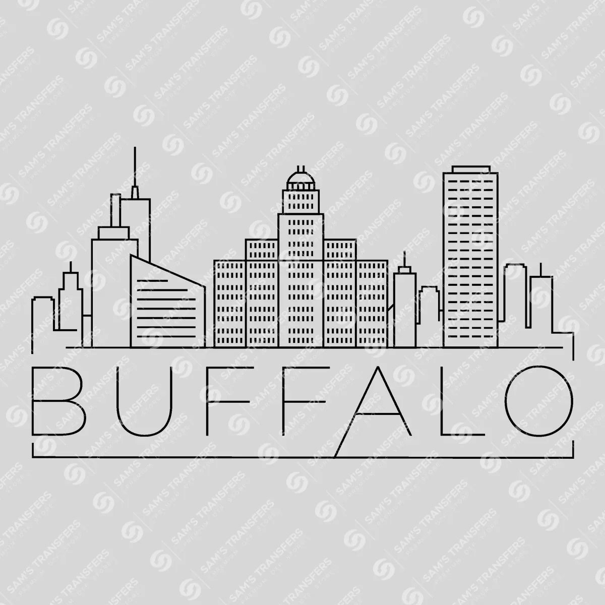 Apparel featuring a Buffalo Skyline-themed DTF transfer.