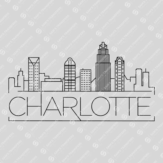 Apparel featuring a Charlotte Skyline-themed DTF transfer.