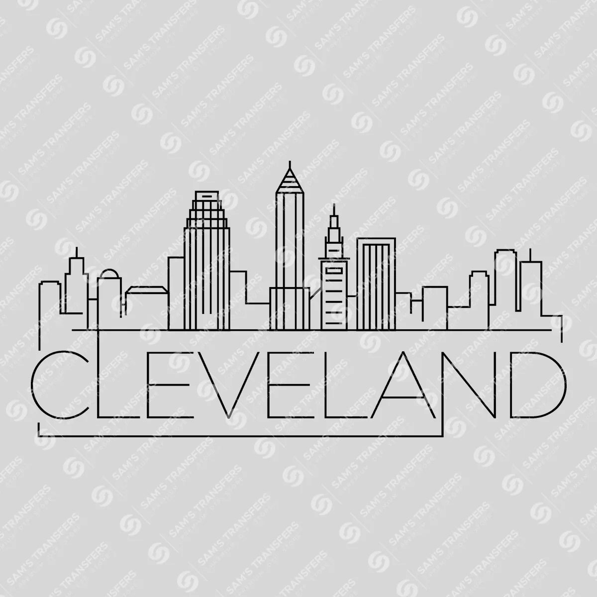 Apparel featuring a Cleveland Skyline-themed DTF transfer.