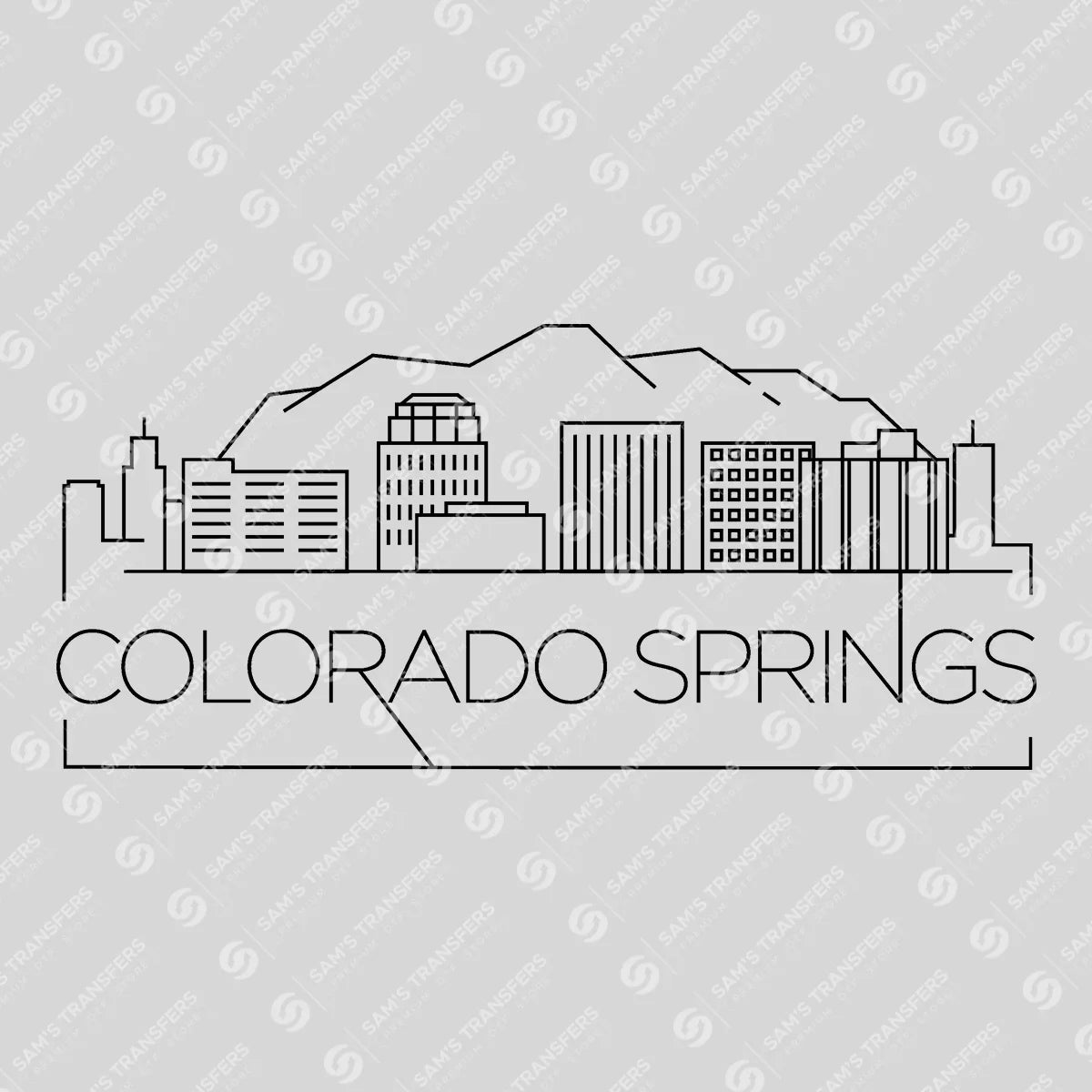 Apparel featuring a Colorado Springs Skyline-themed DTF transfer.