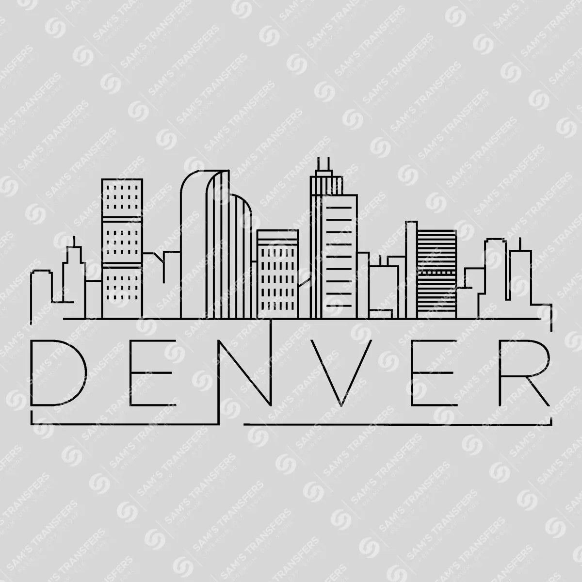 Apparel featuring a Denver Skyline-themed DTF transfer.