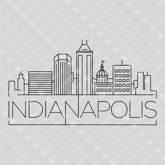 Apparel featuring a Indianapolis Skyline-themed DTF transfer.