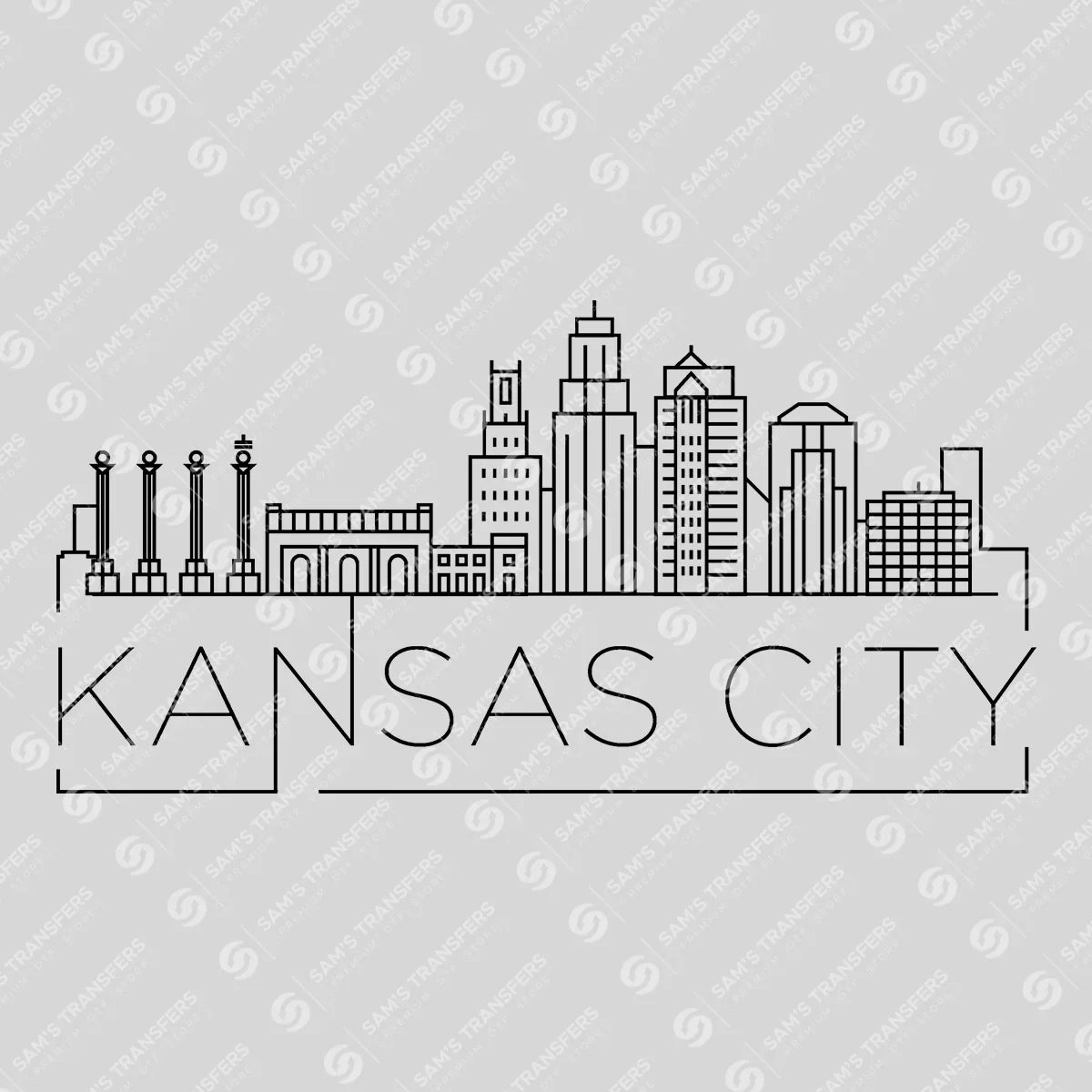 Apparel featuring a Kansas City Skyline-themed DTF transfer.