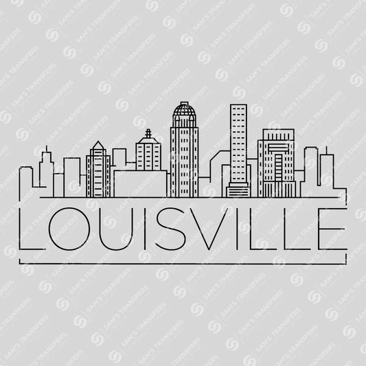 Apparel featuring a Louisville Skyline-themed DTF transfer.