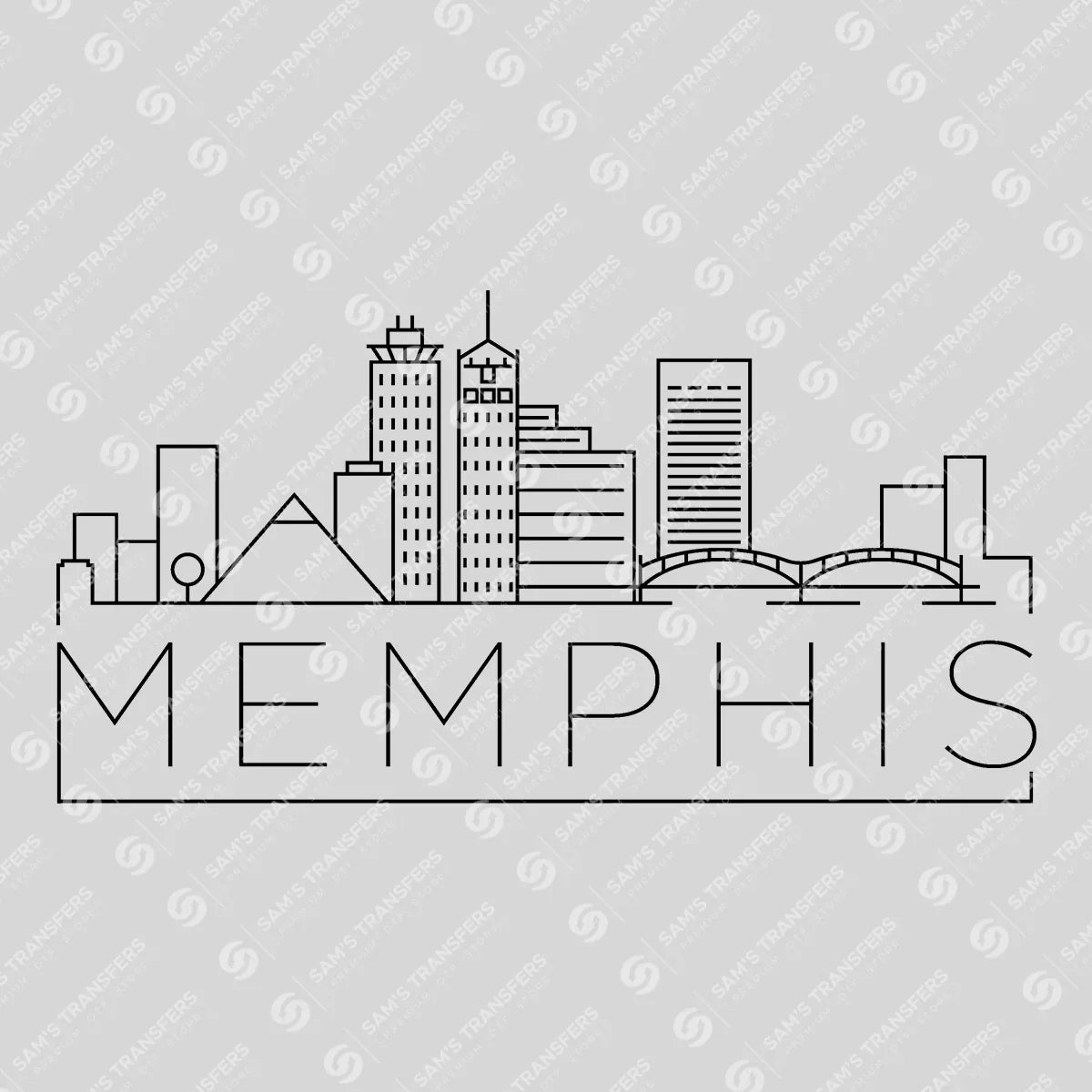 Apparel featuring a Memphis Skyline-themed DTF transfer.