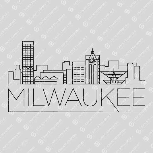 Apparel featuring a Milwaukee Skyline-themed DTF transfer.
