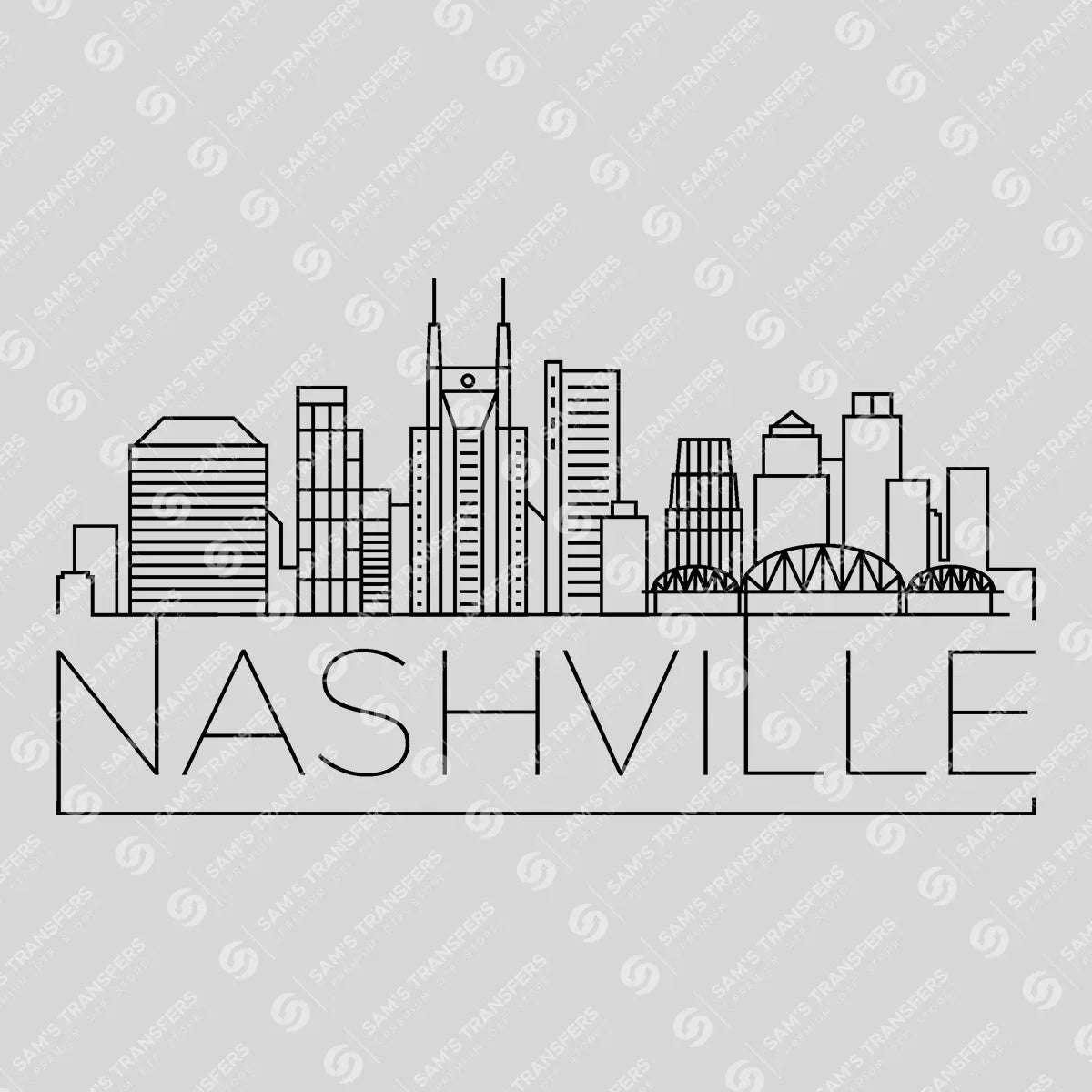 Apparel featuring a Nashville Skyline-themed DTF transfer.