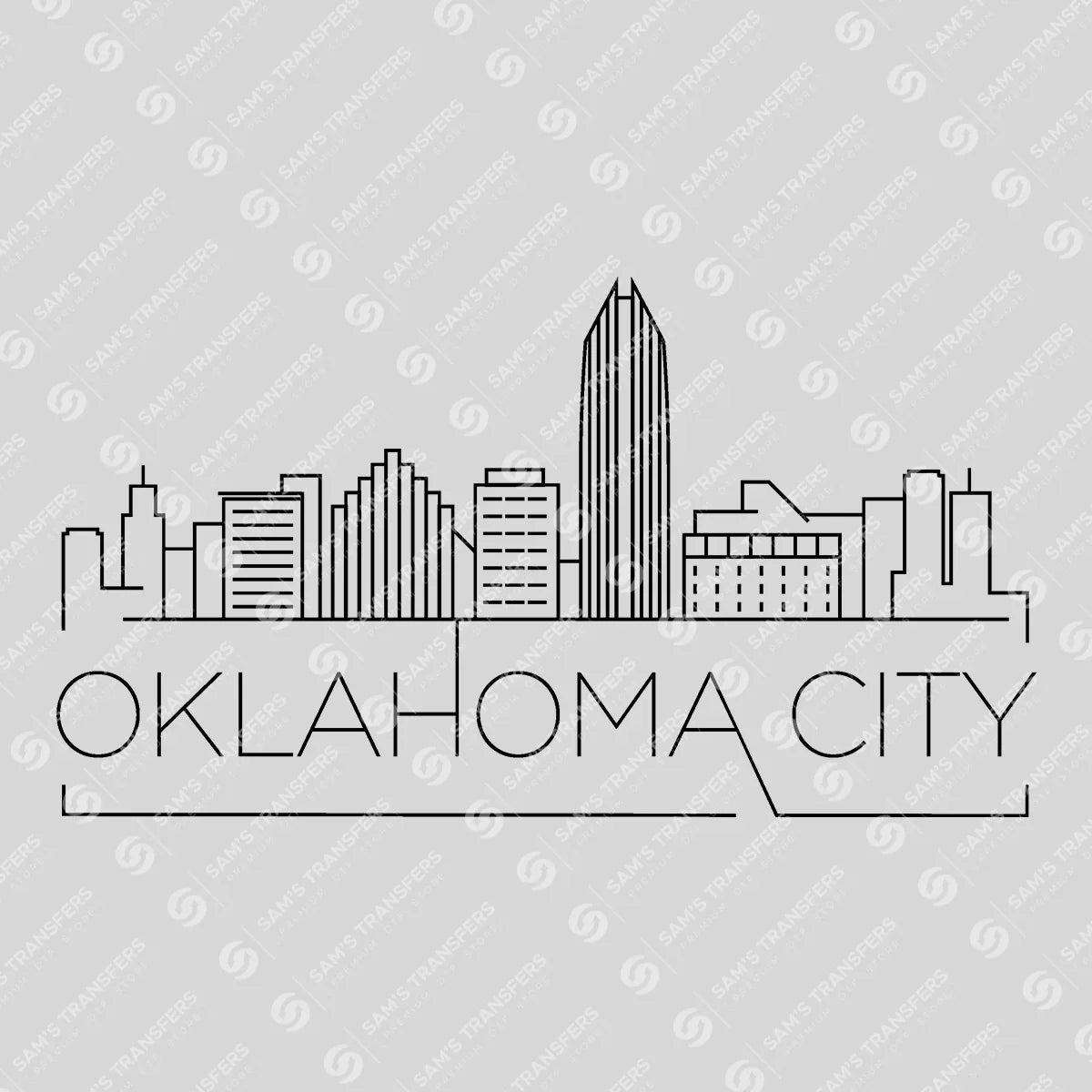Apparel featuring a Oklahoma City Skyline-themed DTF transfer.