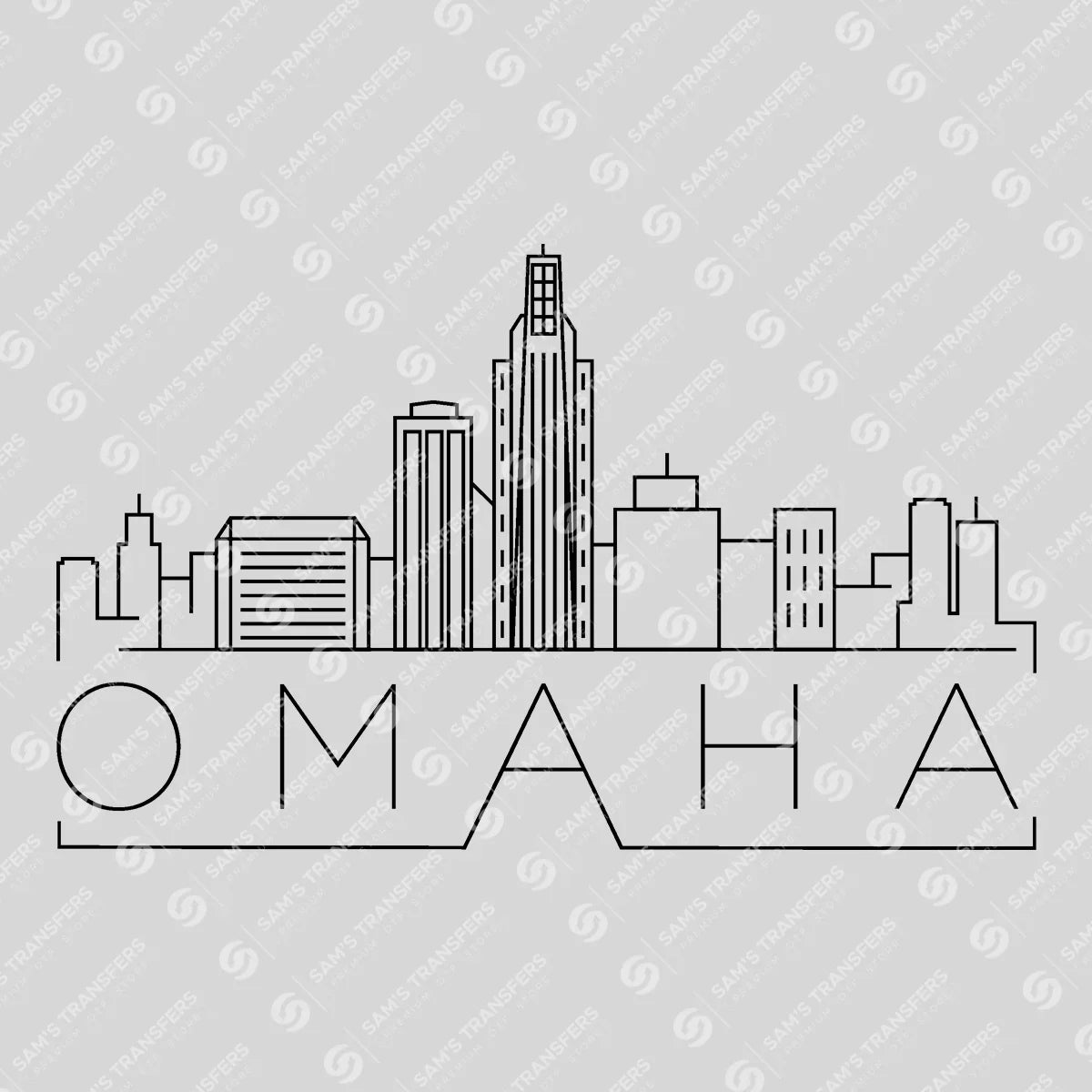 Apparel featuring a Omaha Skyline-themed DTF transfer.