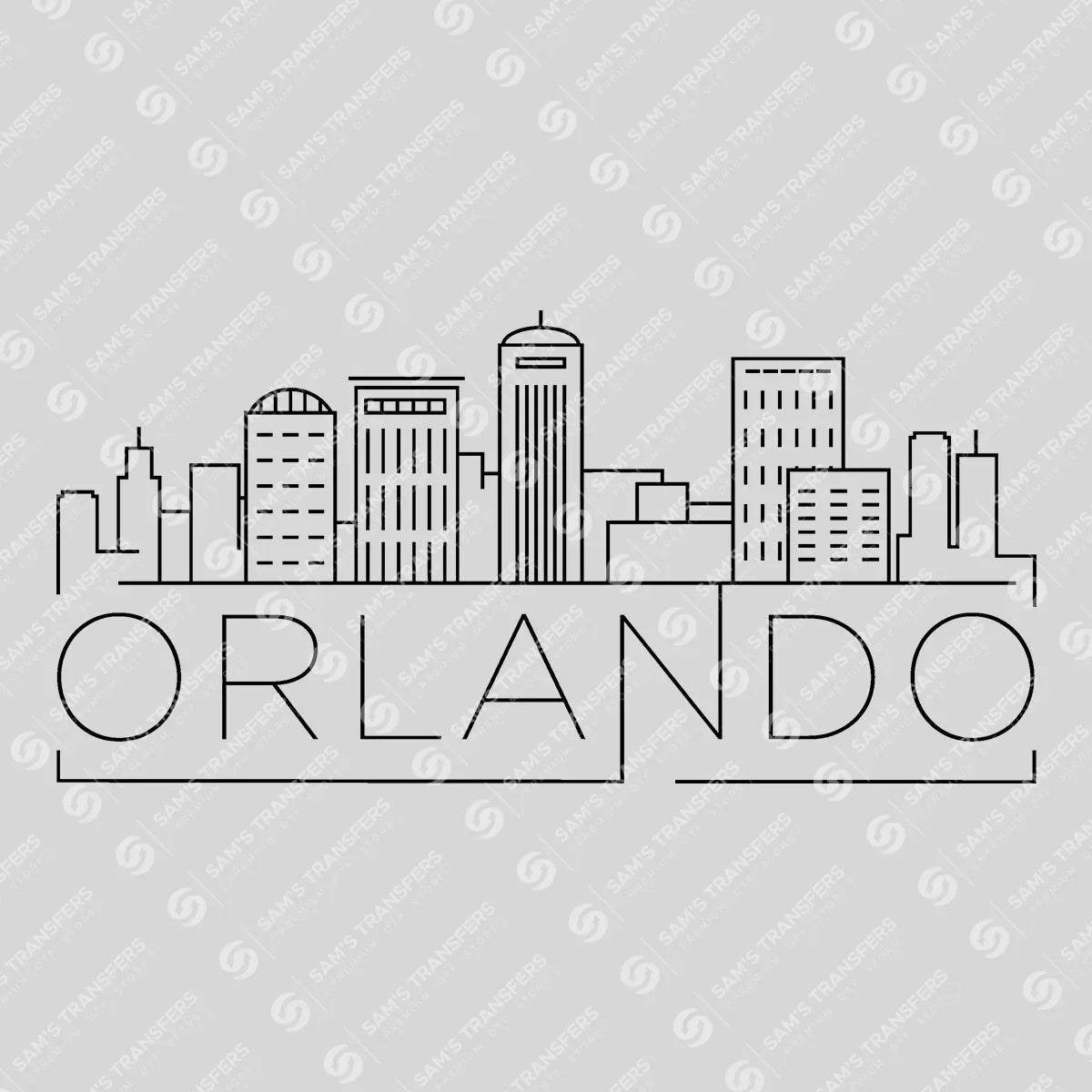 Apparel featuring a Orlando Skyline-themed DTF transfer.