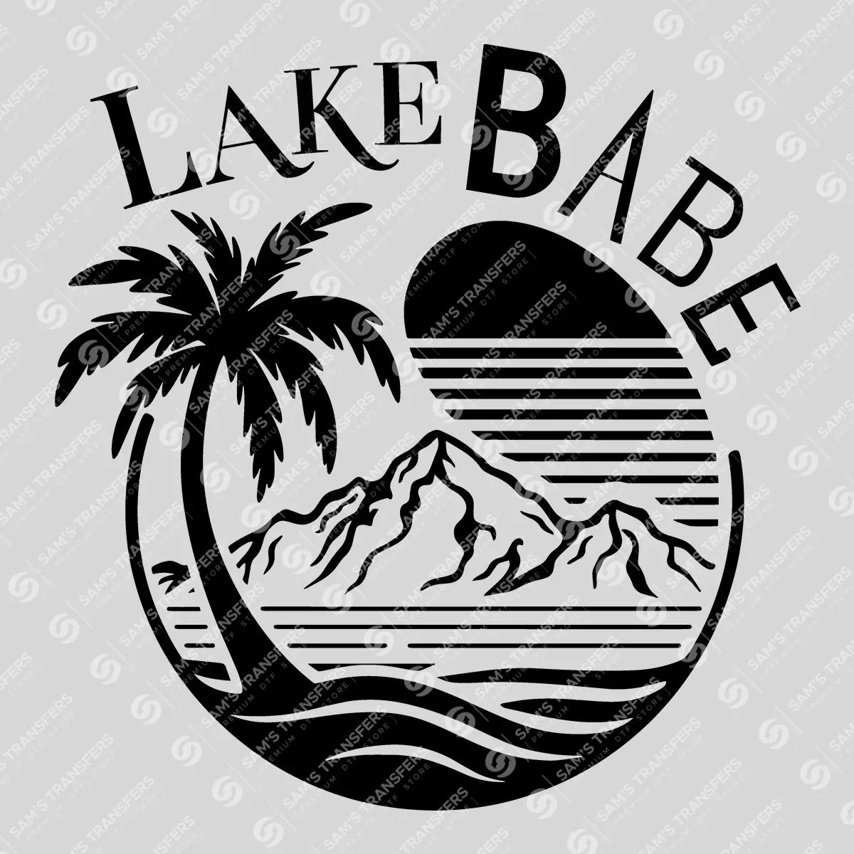 Apparel featuring a Lake Babe-themed DTF transfer.