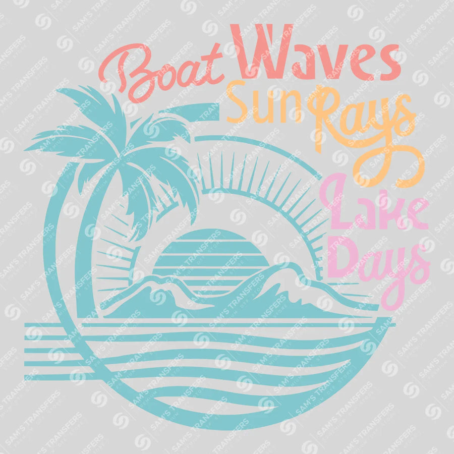 Boat Waves Sun Rays Lake Days Pastel Ready-to-Press DTF Transfer | SAT10052