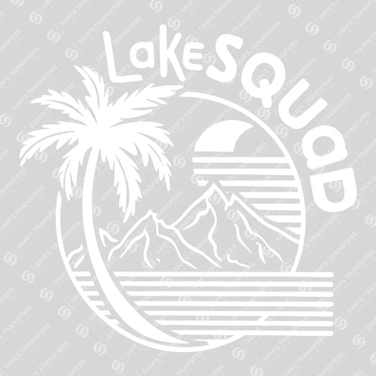 Apparel featuring a Lake Squad White-themed DTF transfer.