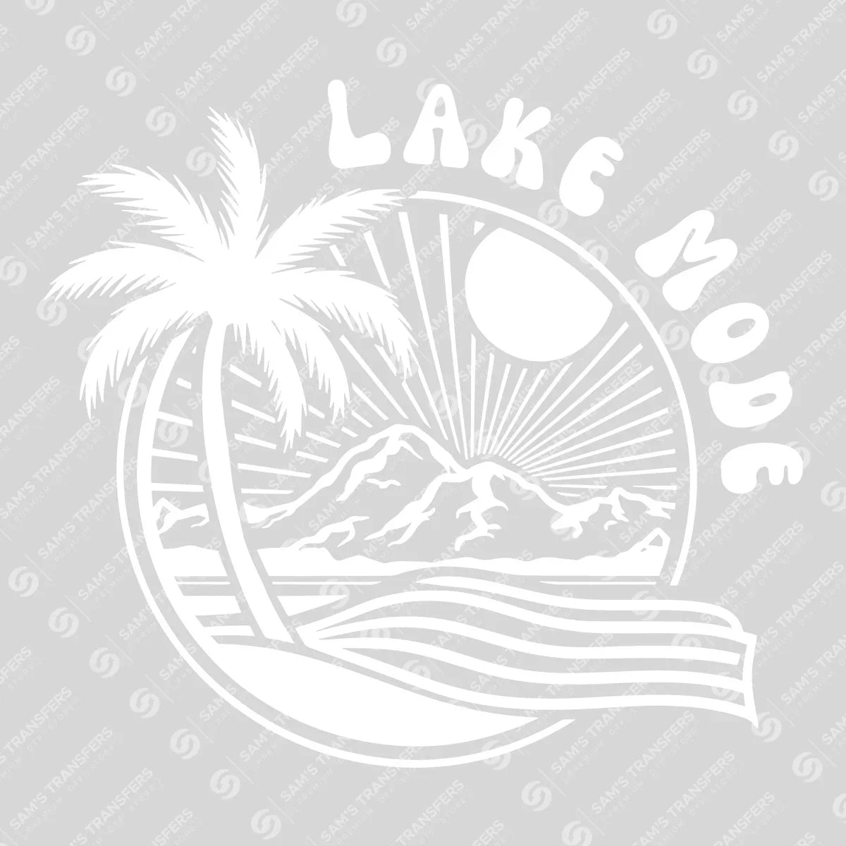 Apparel featuring a Lake Mode White-themed DTF transfer.