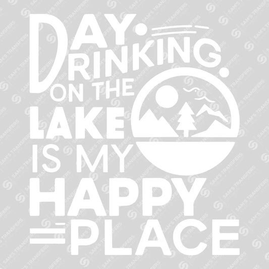 Apparel featuring a Day Drinking On The Lake White-themed DTF transfer.