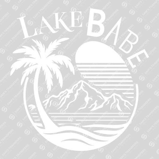 Apparel featuring a Lake Babe White-themed DTF transfer.