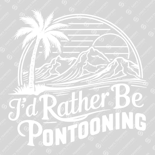 Apparel featuring a I'd Rather Be Pontooning Palm-themed DTF transfer.
