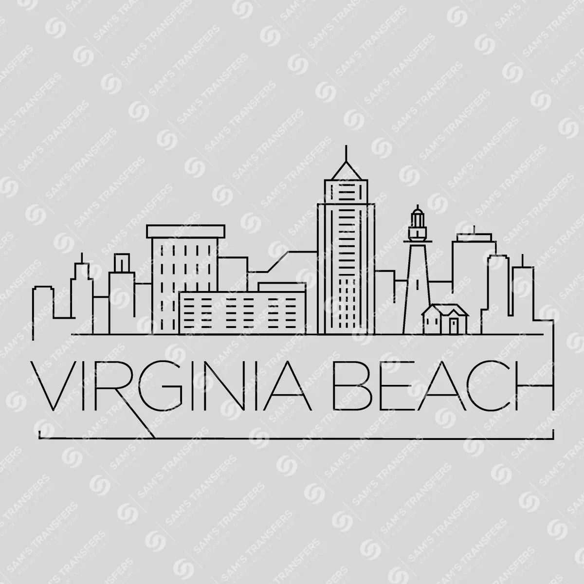 Apparel featuring a Virginia Beach Skyline-themed DTF transfer.