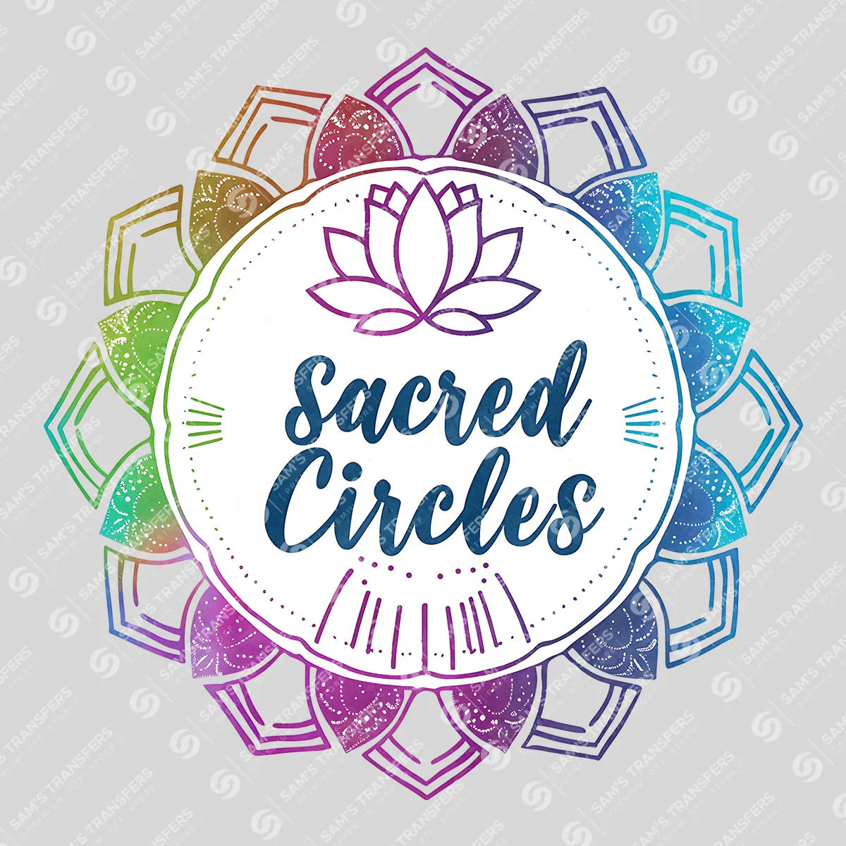Apparel featuring a Sacred Circles-themed DTF transfer.