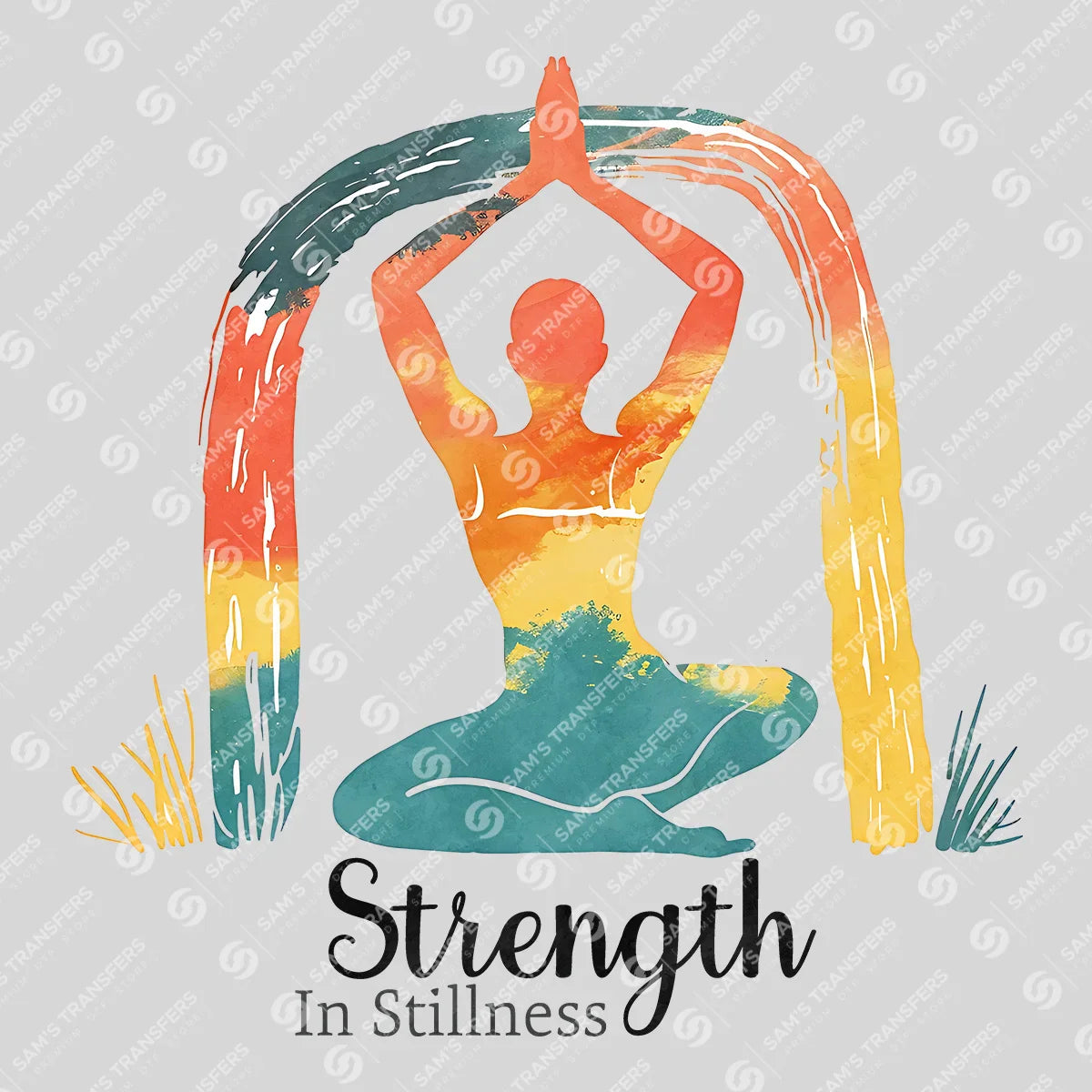 Apparel featuring a Strength In Stillness-themed DTF transfer.