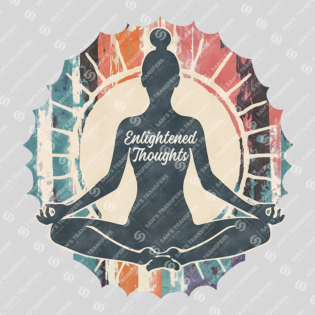 Apparel featuring a Enlightened Thoughts-themed DTF transfer.