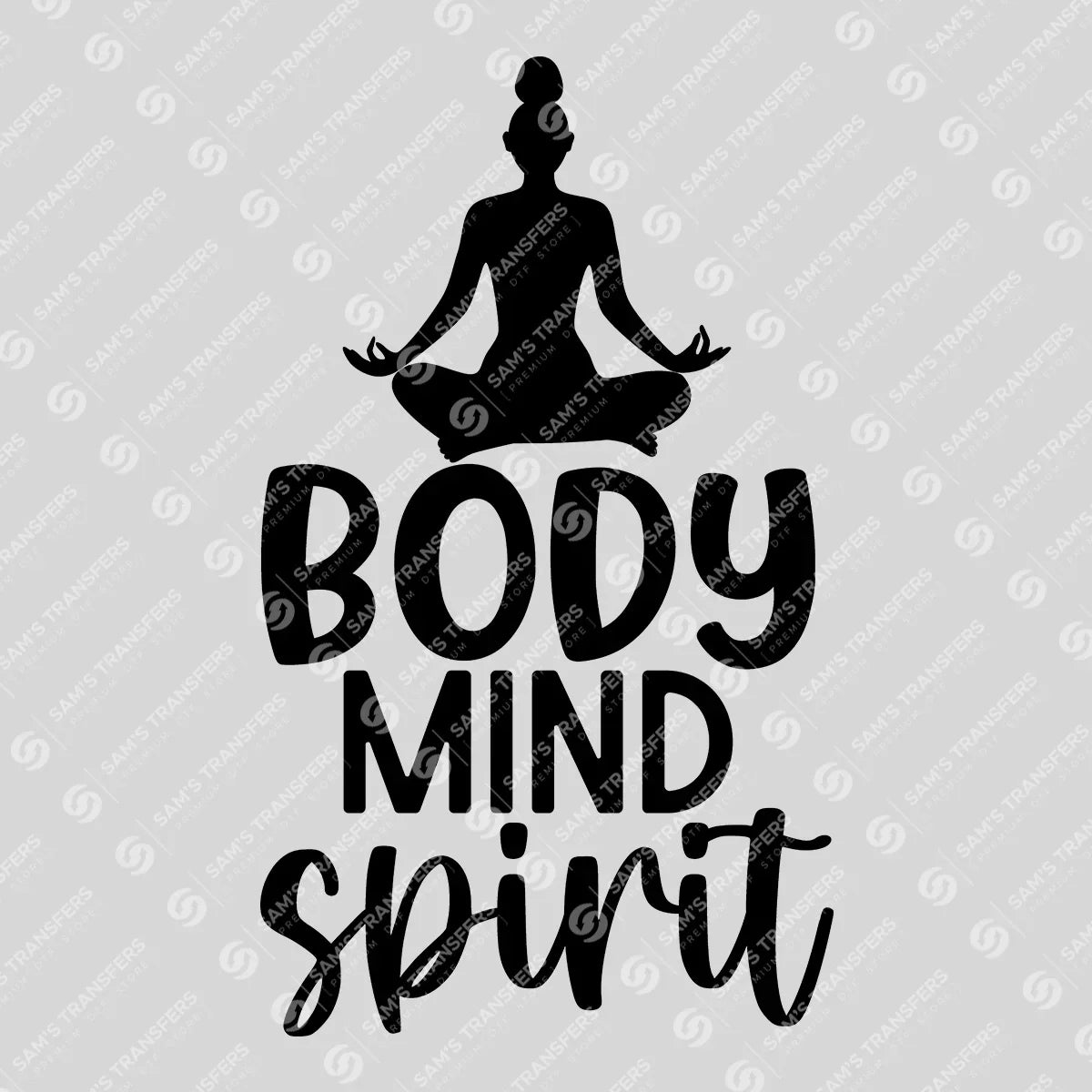 Apparel featuring a Body Mind Spirit-themed DTF transfer.