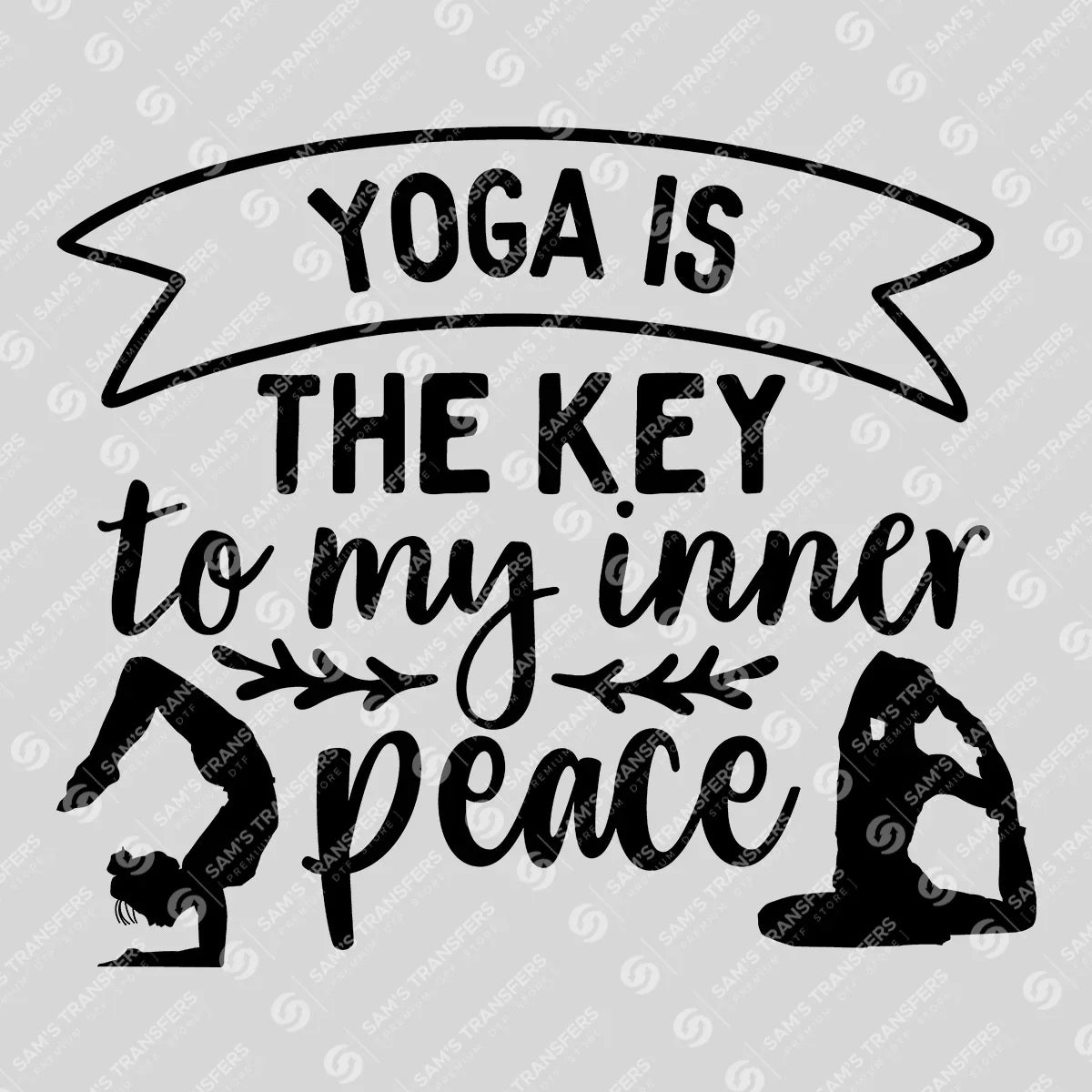 Apparel featuring a Yoga Key To My Inner Peace-themed DTF transfer.