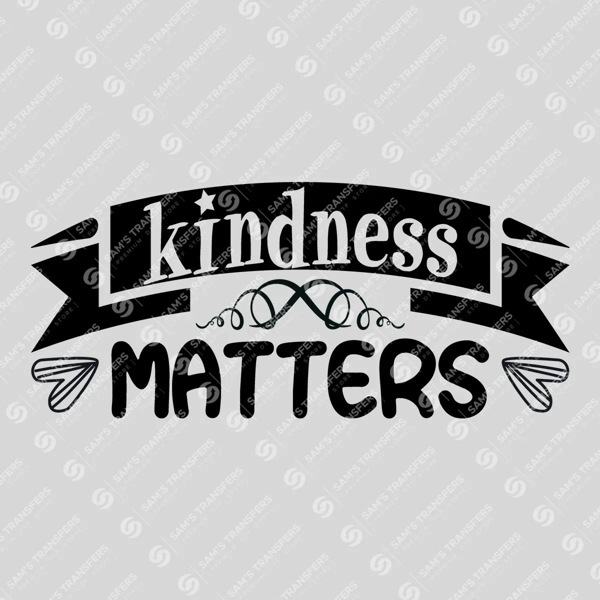 Apparel featuring a Kindness Matters-themed DTF transfer.