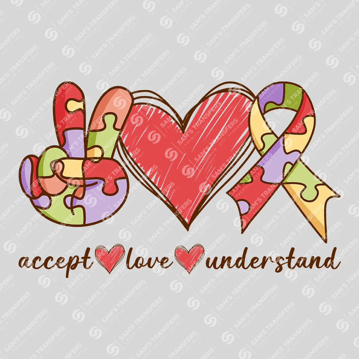 Apparel featuring a Accept Love Understand-themed DTF transfer.