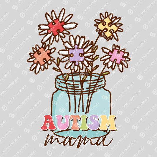 Apparel featuring a Autism Mama-themed DTF transfer.