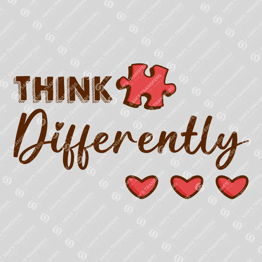 Apparel featuring a Think Differently-themed DTF transfer.