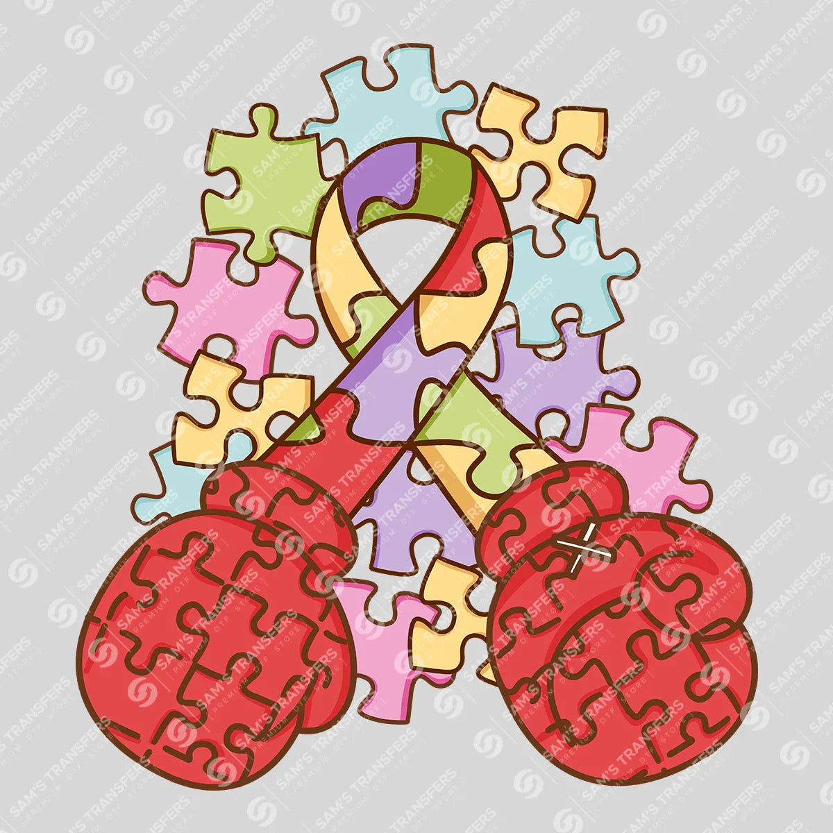 Apparel featuring a Autism Ribbon Boxing Gloves-themed DTF transfer.