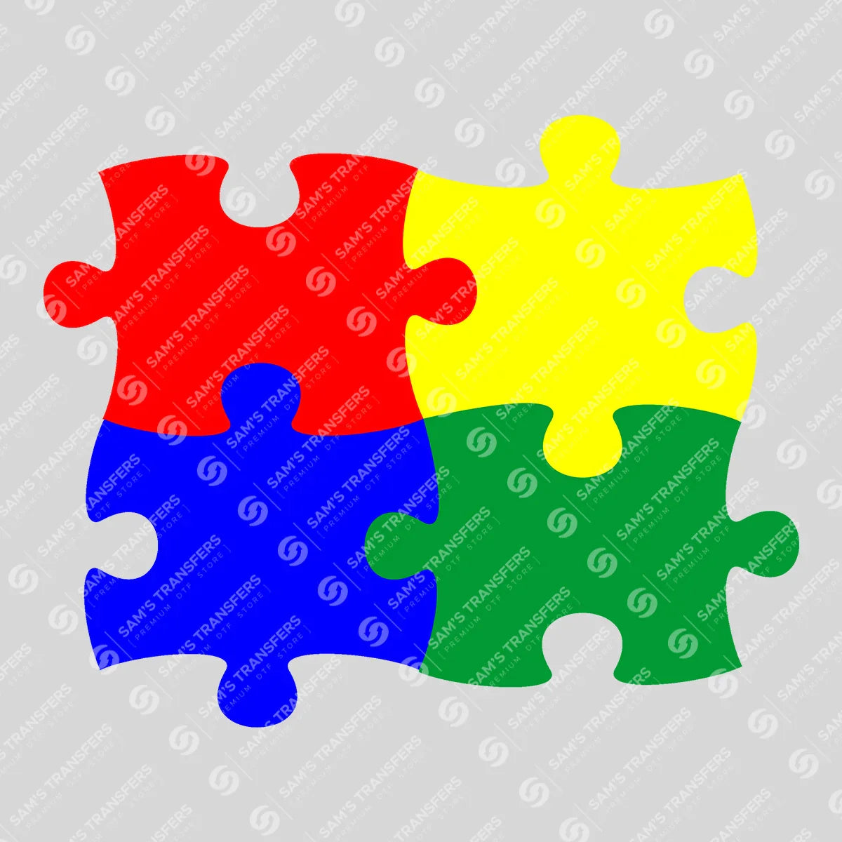 Apparel featuring a Autism Puzzle Pieces-themed DTF transfer.