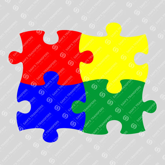 Apparel featuring a Autism Puzzle Pieces-themed DTF transfer.