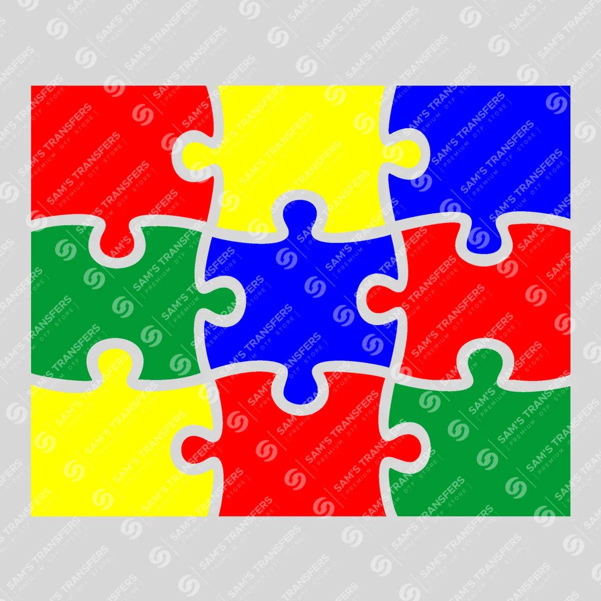 Apparel featuring a Autism Puzzle Grid-themed DTF transfer.