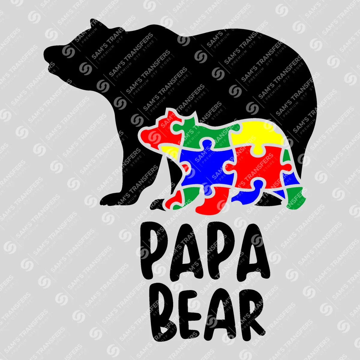 Apparel featuring a Autism Papa Bear-themed DTF transfer.