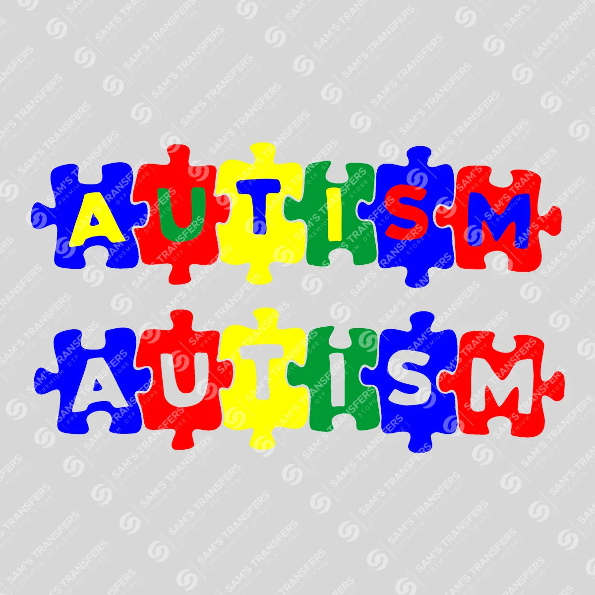 Apparel featuring a Autism Puzzle Letters-themed DTF transfer.