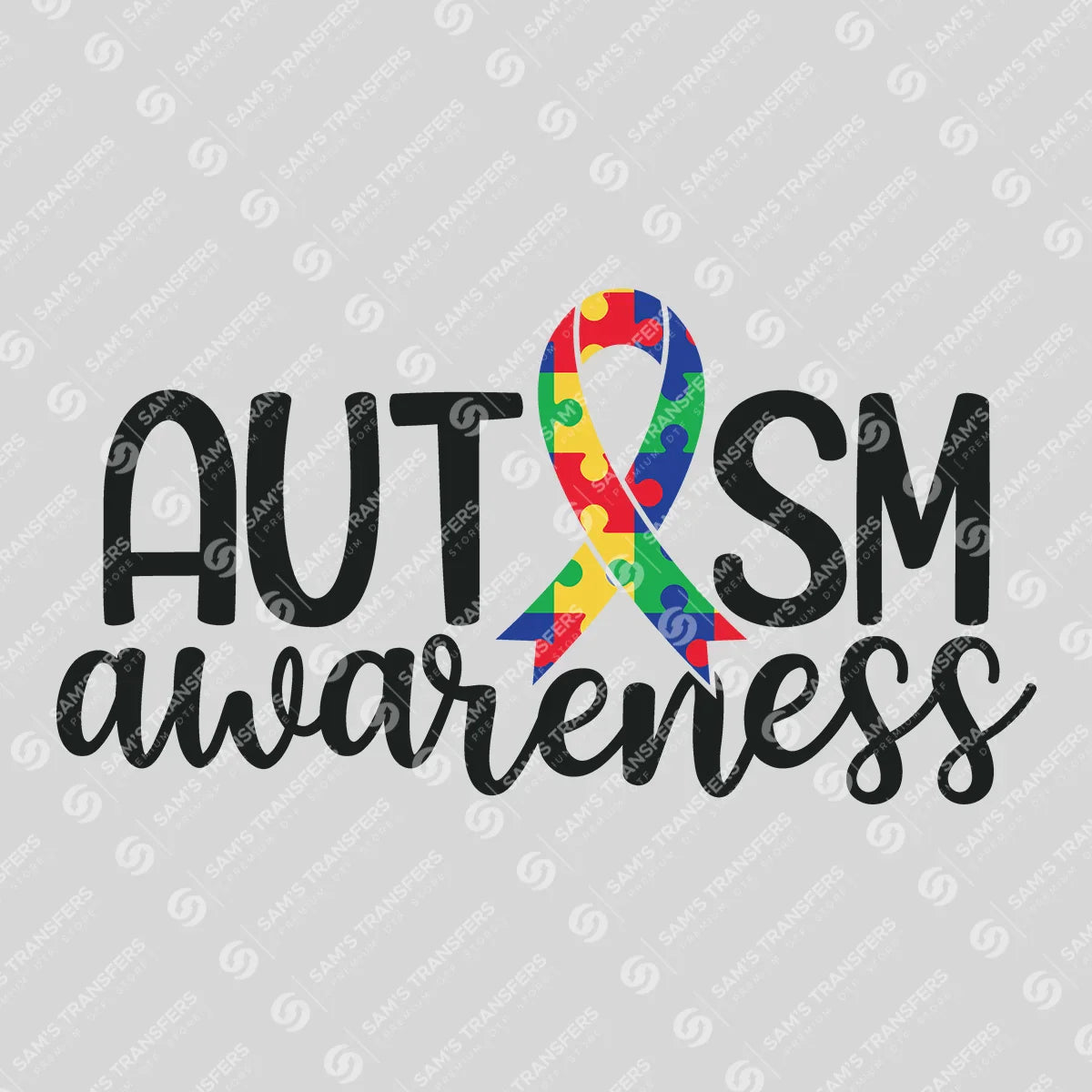 Apparel featuring a Autism Awareness Ribbon-themed DTF transfer.