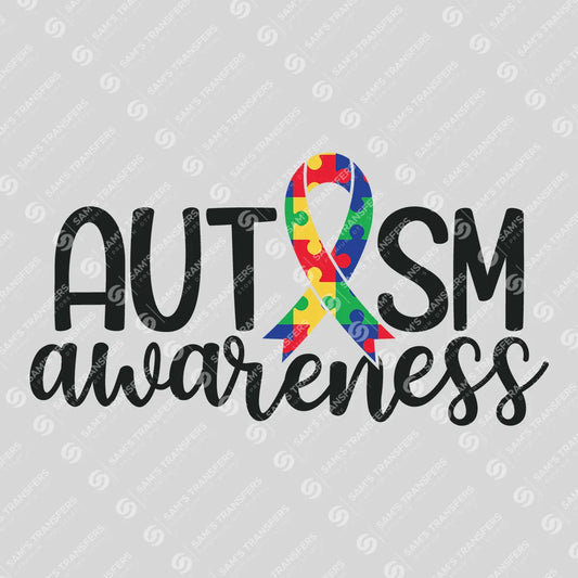Apparel featuring a Autism Awareness Ribbon-themed DTF transfer.