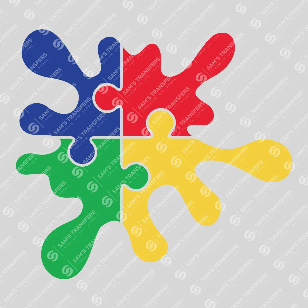 Apparel featuring a Autism Puzzle Splat-themed DTF transfer.
