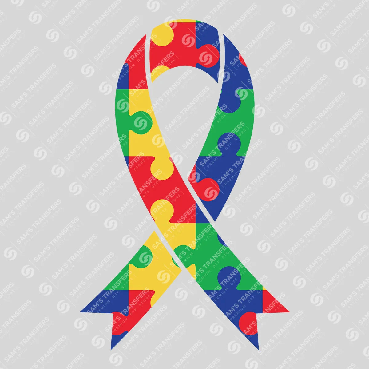 Apparel featuring a Autism Awareness Ribbon Puzzle-themed DTF transfer.