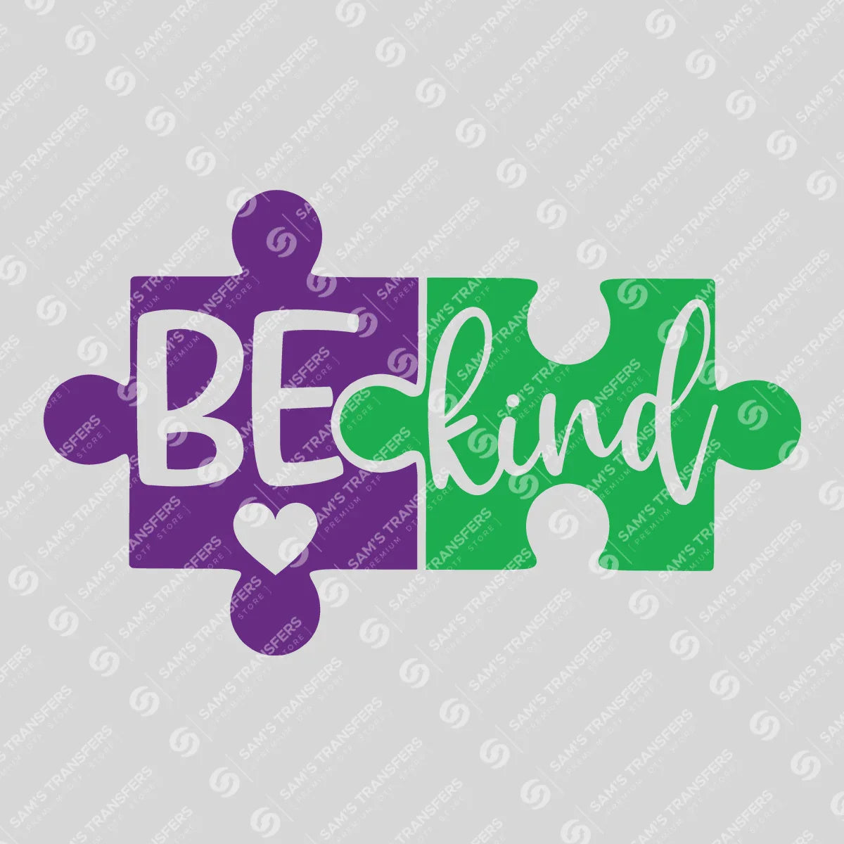 Apparel featuring a Be Kind Puzzle-themed DTF transfer.