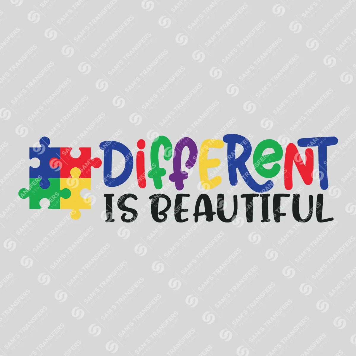Apparel featuring a Different Is Beautiful Puzzle-themed DTF transfer.