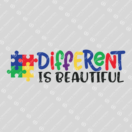 Apparel featuring a Different Is Beautiful Puzzle-themed DTF transfer.