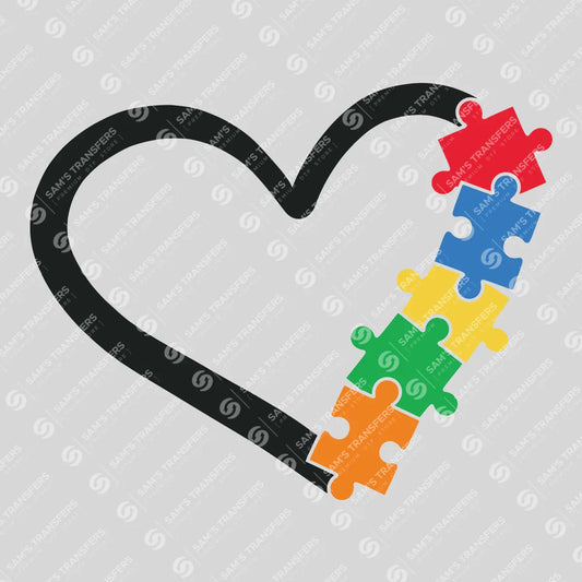 Apparel featuring a Autism Heart Puzzle Trail-themed DTF transfer.