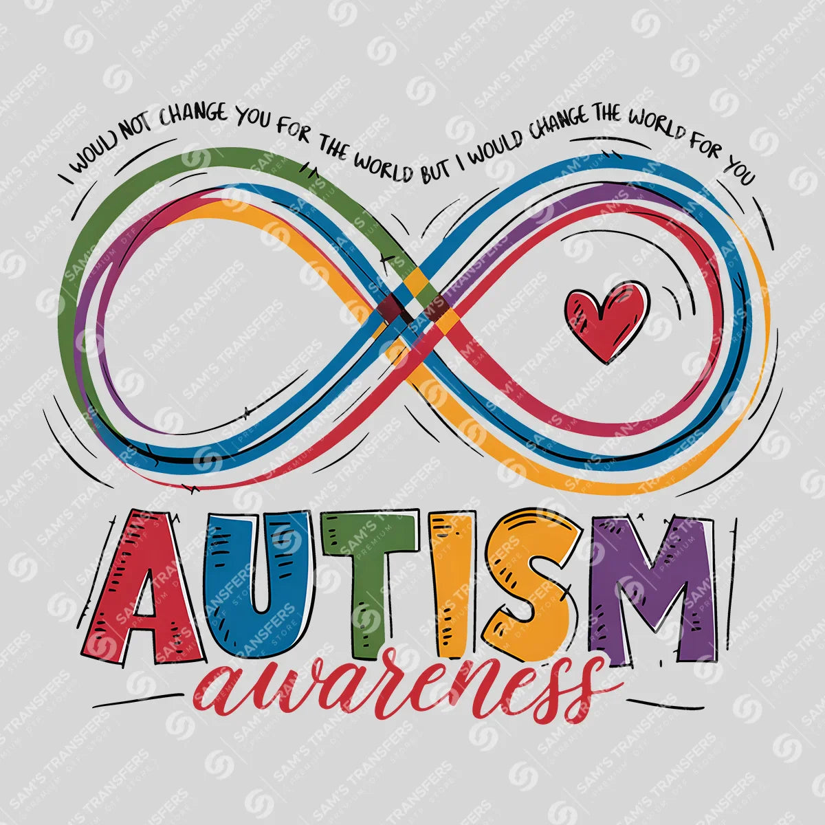 Apparel featuring a Autism Awareness Infinity-themed DTF transfer.