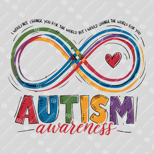 Apparel featuring a Autism Awareness Infinity-themed DTF transfer.