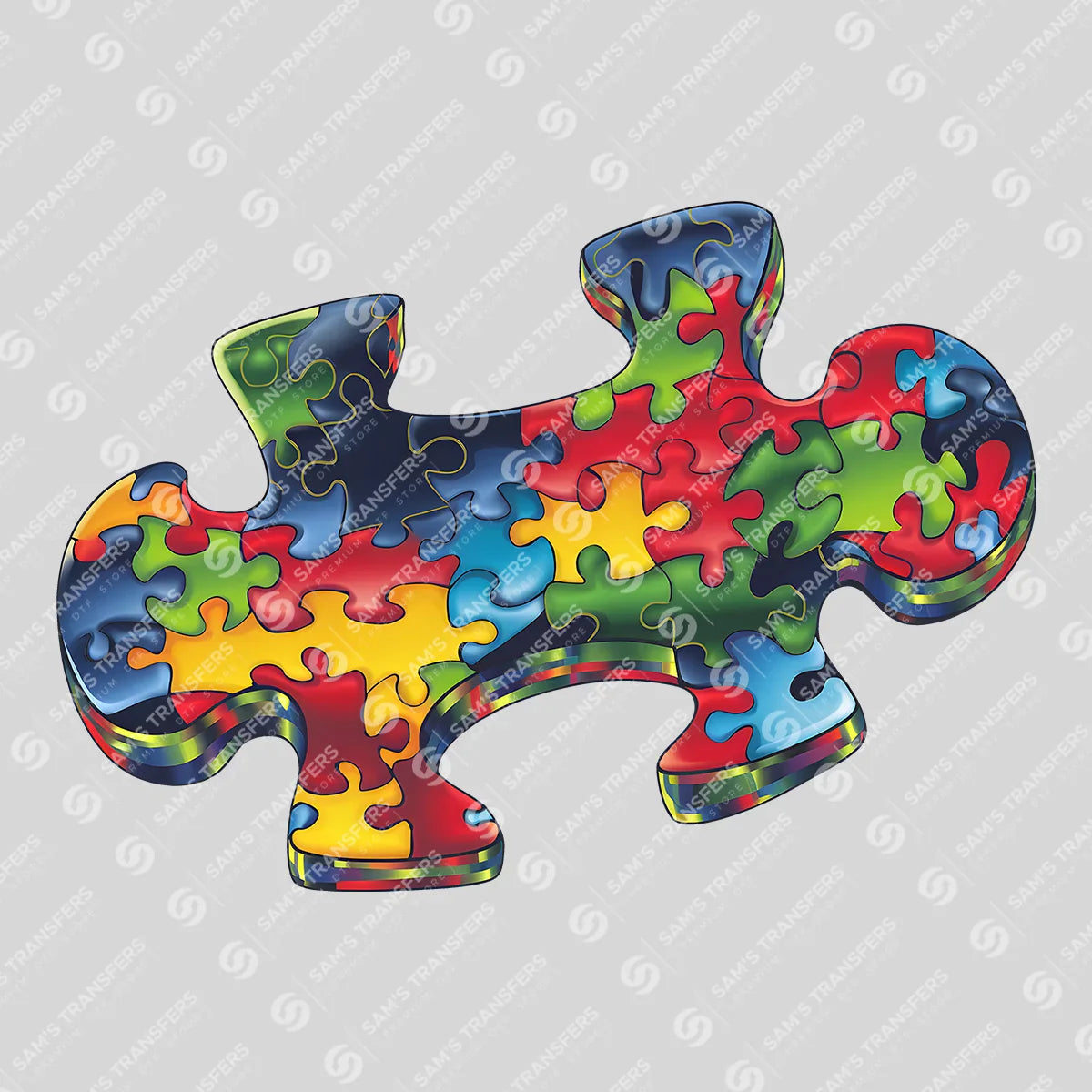 Apparel featuring a Autism Puzzle Piece 3D-themed DTF transfer.
