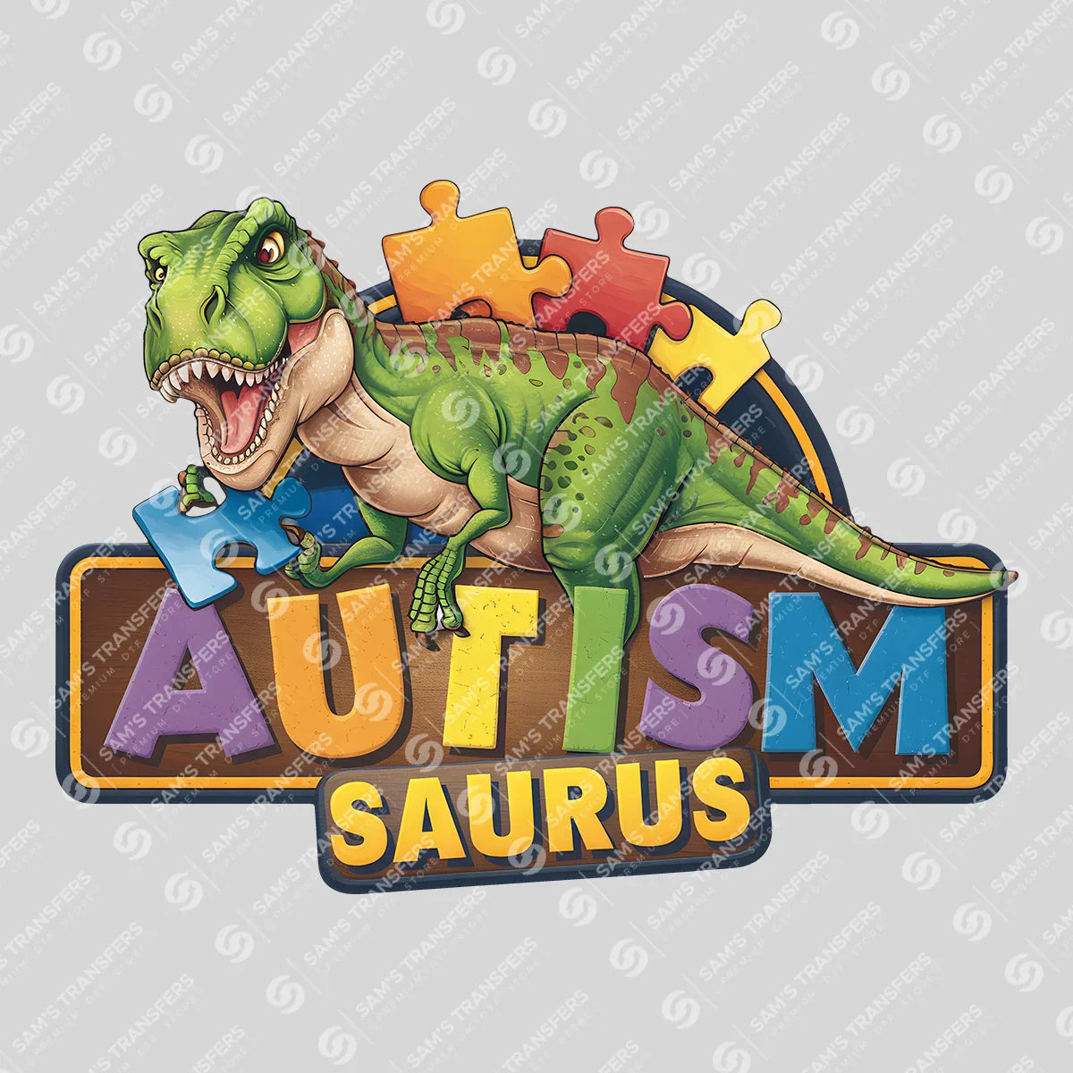 Apparel featuring a Autismsaurus-themed DTF transfer.